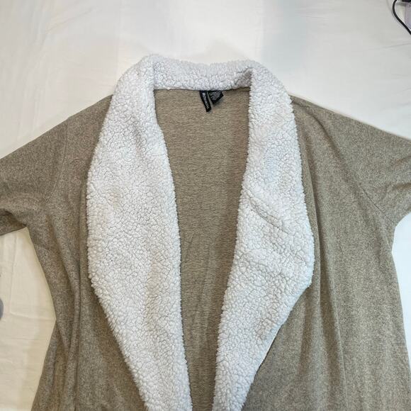 Kristin Nicole Women's 2X Tan Sherpa Shawl Collar Open Drape Cardigan Sweater - Picture 7 of 7